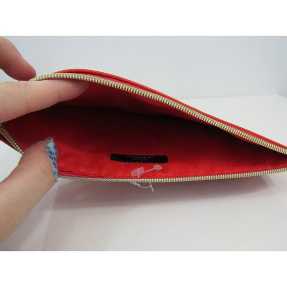 Trina Turk Red Pink Floral Pattern Medium Sized Zipper Cosmetics Pouch Wristlet - Picture 4 of 4